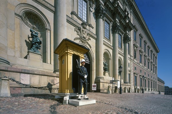 SWEDEN, Stockholm, The Royal Palace with Sentry on duty