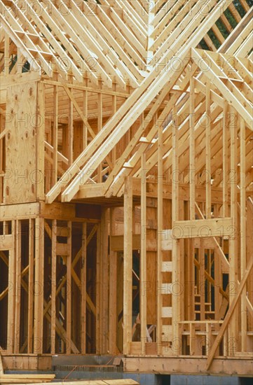 ARCHITECTURE, Construction, Timber house frame in mid construction