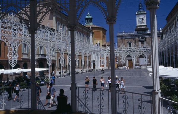ITALY, Emilia Romagna, Ravenna, "Central square or piazza, surrounded by ornate metal work, view from band stand"