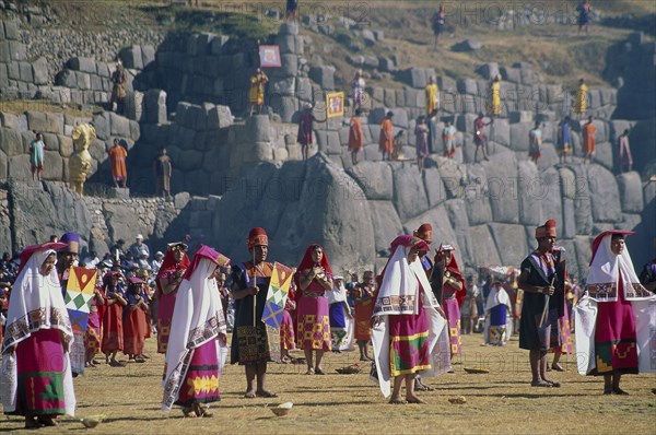 PERU, Cusco Department, Sacsayhuman, "Inti Raymi, the Inca festival of the winter solstice, enacted at the ruined ceremonial centre of Sacsayhuaman in the Northern outskirts of Cusco. "