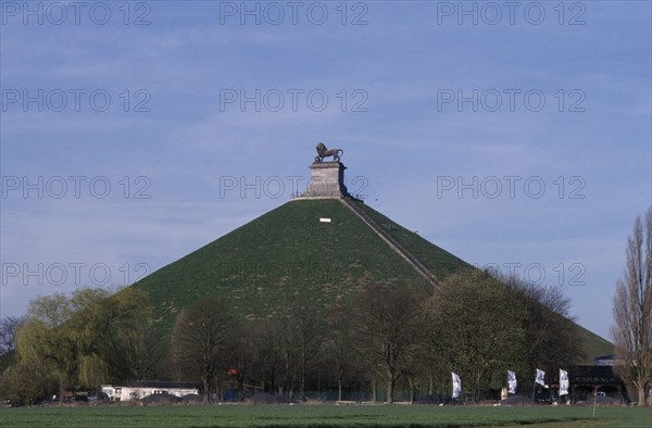 BELGIUM, Brabant, Waterloo, View towards the Wellington Monument or Golden Lion and Waterloo battlefield.