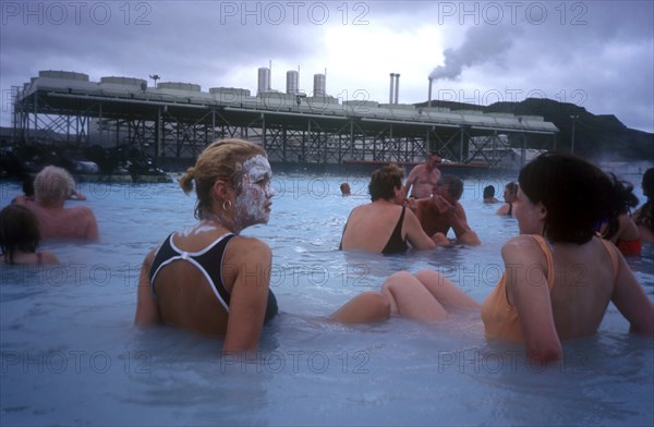 ICELAND, Gullbringu, Reykjanes Peninsula, Bathers in the Svartsengi thermal power station Blue Lagoon