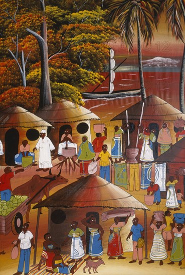 TANZANIA, Zanzibar Island, Art and Crafts, Colourful painting in the Tingatinga style named after Edward Saidi Tingatinga who developed it.