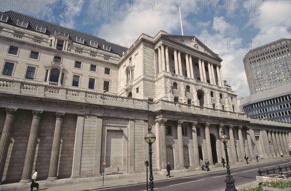 ENGLAND, London, "The Bank of England.  Exterior view of facade designed by Sir John Soane in 1788, the only part of the original building to survive when the bank was enlarged in the 1930s"