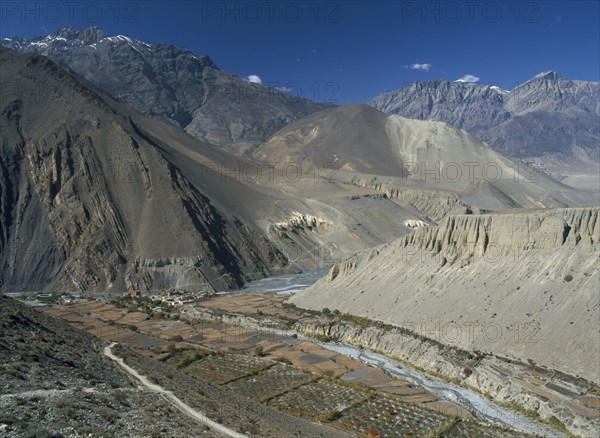 NEPAL, Annapurna Region, Jhong Khola Valley, Medieval fortress town of Kagbeni in high altitude desert area.