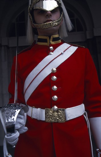 ENGLAND, London, Military, "Horse Guard, dismounted, standing to attention. "