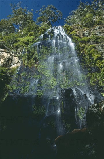 AUSTRALIA, Queensland, Lamington NP, View looking up Moran Falls