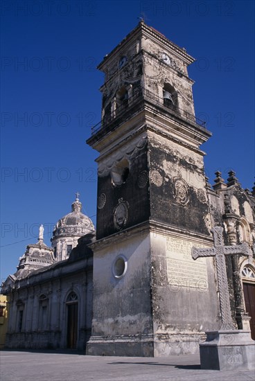 NICARAGUA, Granada, "Iglesia de La Merced, dating from 1781. External view of the bell tower with the dome in the background."