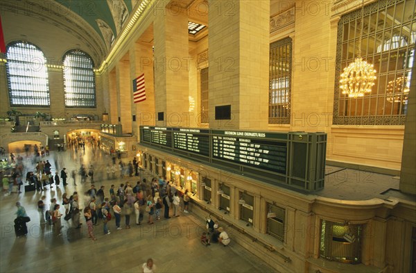 USA, New York, New York City, View over Grand Central Station with queues of people at the ticket office