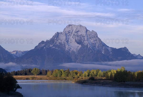 USA, Wyoming, Teton, Grand Teton National Park. View over Snake River toward Mount Moran