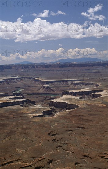 USA, Utah, Canyonlands National Park, Aerial view over Green River set at the bottom of a canyon