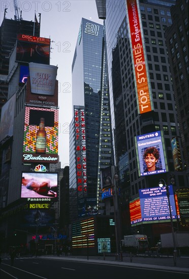 USA, New York, New York City, Colourful digital & neon displays in Times Square Manhattan