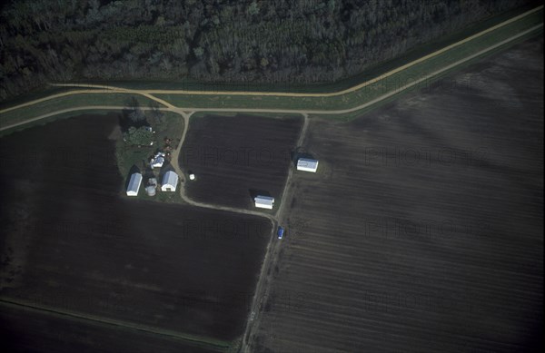 USA, Missouri, Belmont, Aerial view of levee flood defence