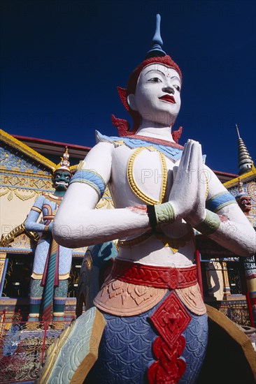 MALAYSIA, Penang, Georgetown, "Wat Chayamangkalaram.  Exterior, temple statues."