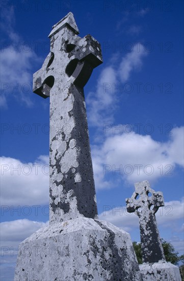 IRELAND , County Galway  , Ballygar, Celtic crosses as gravestones