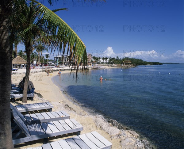 USA, Florida , Islamorada, Beach View over loungers on beach