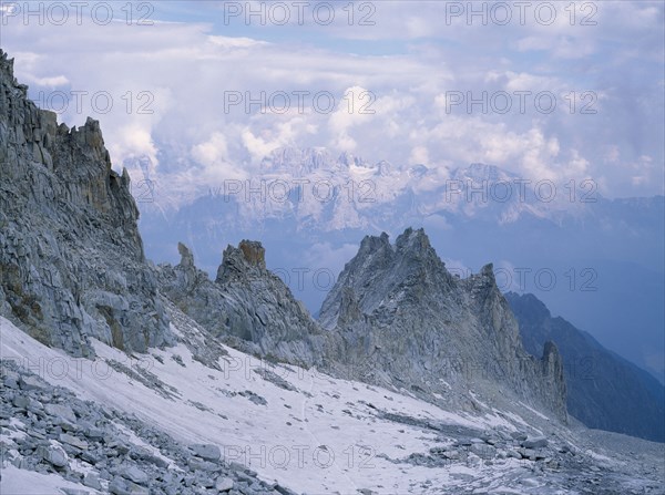 ITALY, Brenta Group, Mountains leading from the Eastern Nardis Glacier across Brocchetta di Monte Nero at 3162 feet