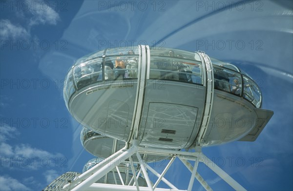 ENGLAND, London, British Airways London Eye Milennium wheel view of capsule with blue sky