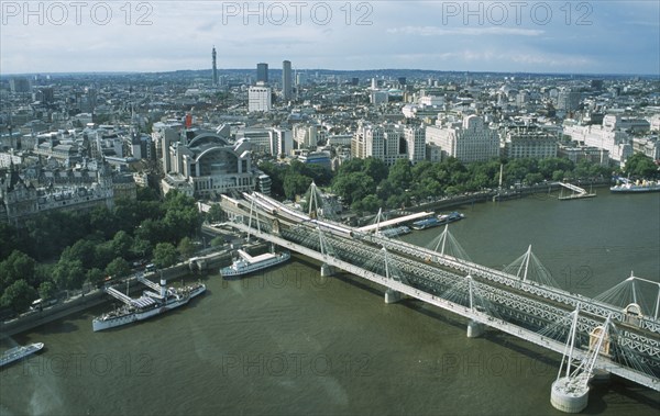 ENGLAND, London, View over the skyline and river Thames from the London Eye.