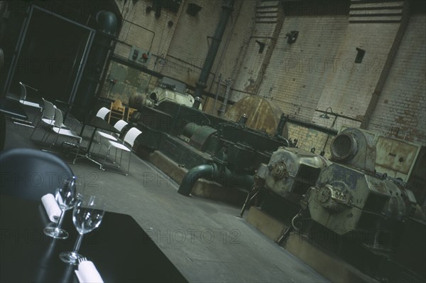 ENGLAND, London, Interior of the cafe inside the Wapping Project . Gallery space in a converted docklands water pumping station.