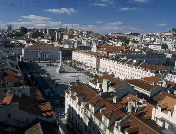 PORTUGAL, Lisbon, Baixa, "View over Praca de Dom Pedro IV, aka Rossio Square, from the Elevador de Santa Justa."