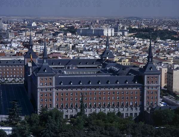 SPAIN, Madrid State, Madrid, General view of the Army Headquarters and Palacio Real from the Faro de Madrid observation tower