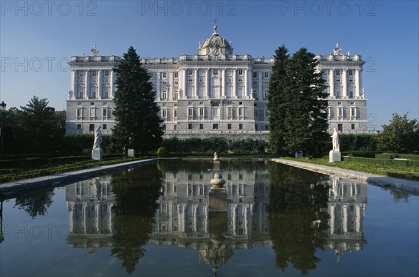 SPAIN, Madrid State, Madrid, Palacio Real or Royal Palace. West wing seen from the Jardines de Sabatini