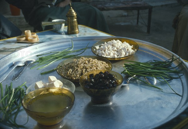 SYRIA, Food & Drink, Local food served in small village hear Ebla on the road between Aleppo and Hama.