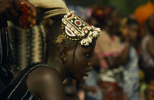 IVORY COAST, Tribal People, Woman with head dress made of shells