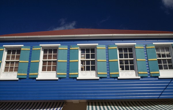 WEST INDIES, French Antilles, St Barthelemy, Gustavia.  Brightly painted town house.