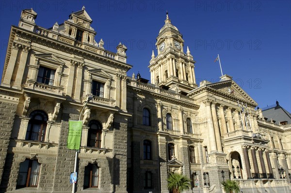 SOUTH AFRICA, Western Cape, Cape Town, City Hall neo classical facade and clock tower which is a half size replica of Big Ben in London
