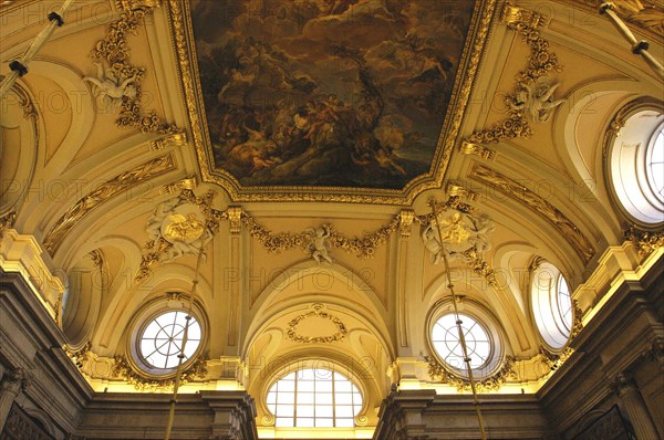 SPAIN, Madrid, Palacio Real or Royal Palace ceiling detail