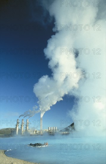 ICELAND, Svartsengi, The Blue Lagoon beside the geothermal power plant whose waters are therapeutic to skin disorders