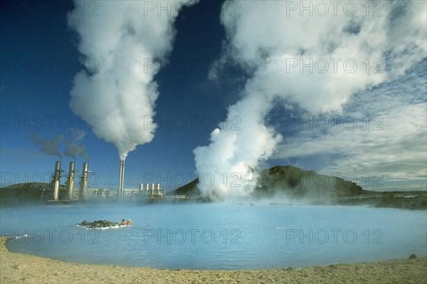 ICELAND, Gullbringu, Reykjanes Peninsula, The Blue Lagoon beside Svartsengi geothermal power plant whose waters are therapeutic to skin disorders