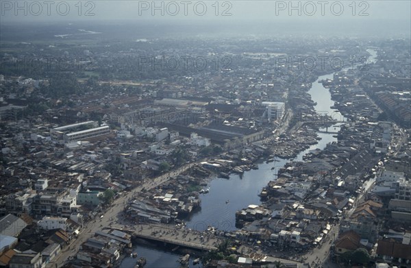 VIETNAM, South, Ho Chi Minh City , Aerial view of the city with river dwellings