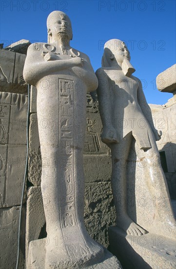 EGYPT, Nile Valley, Karnak, Precinct of Amun.  Statues of Middle Kingdom Pharaohs in Cachette Court.