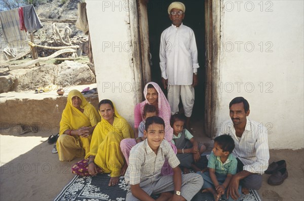 INDIA, Rajasthan, Udaipur, Three generations of extended family near Udaipur.