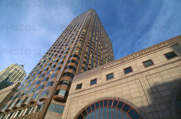 USA, Illinois, Chicago, "Stock Exchange building, exterior facade."