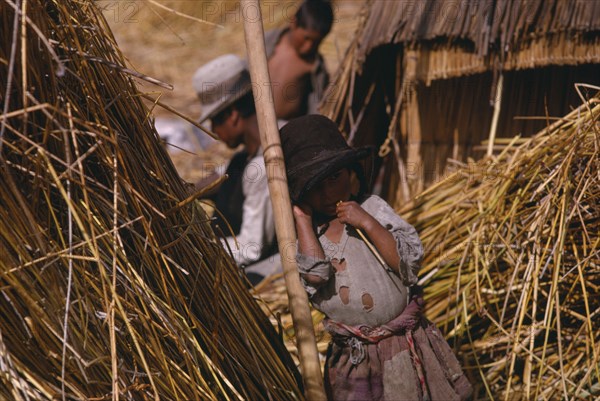 20048868 BOLIVIA La Paz Lake Titicaca Aymara Indians on reed island.