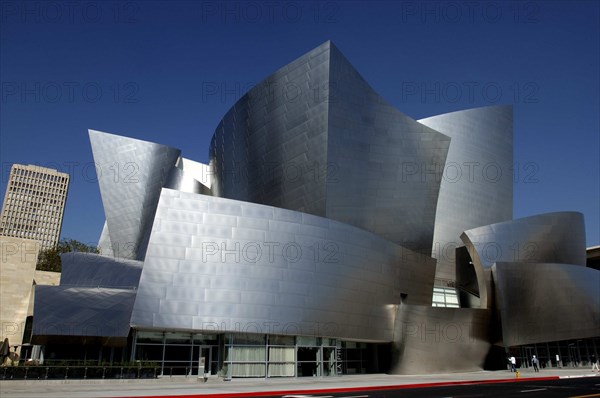 USA, California, Los Angeles, The Walt Disney Concert Hall modern silver exterior designed by Frank Gehry