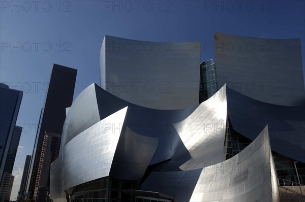 USA, California, Los Angeles, The Walt Disney Concert Hall modern silver exterior designed by Frank Gehry