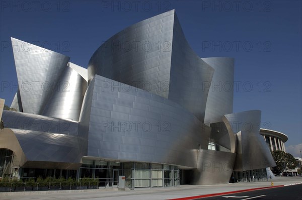 USA, California, Los Angeles, The Walt Disney Concert Hall modern silver exterior designed by Frank Gehry