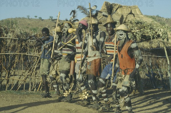 SUDAN, Nuba Mountains, Nuba masqueraders from Heiban