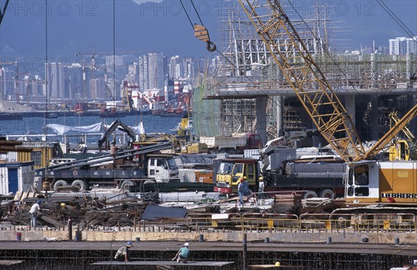 HONG KONG, Architecture, Construction, View over building site working on underground tail link to new airport from Central Hong Kong.