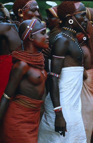 KENYA, Samburu, Samburu performing ritual dance.