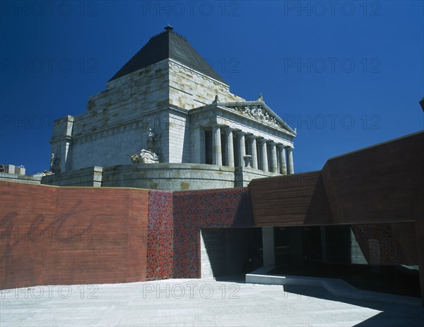 AUSTRALIA, Victoria, Melbourne, The Shrine of Remembrance WW1 memorial seen from the entrance courtyard