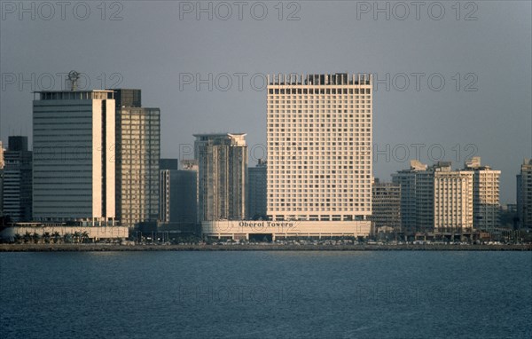 INDIA, Maharashtra, Bombay, Modern buildings on city skyline.
