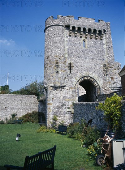 20059215 ENGLAND East Sussex Lewes Lewes Castle. View from garden towards one of the semi octagonal towers.