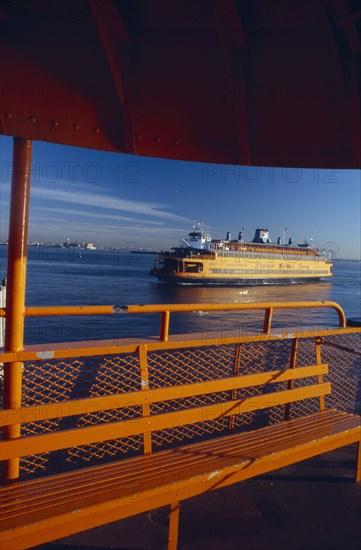 USA, New York, New York City, Staten Island ferry in transit