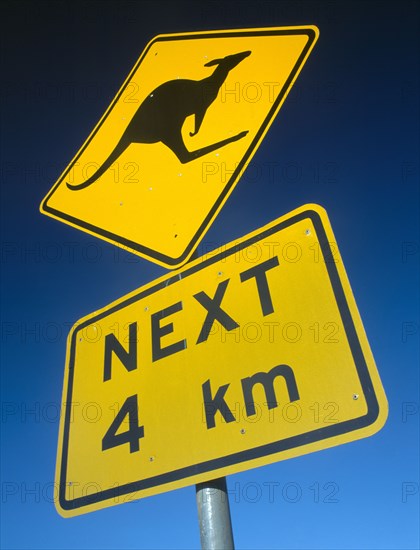 AUSTRALIA, Western Australia, Fremantle, Roadside Kangaroo warning sign